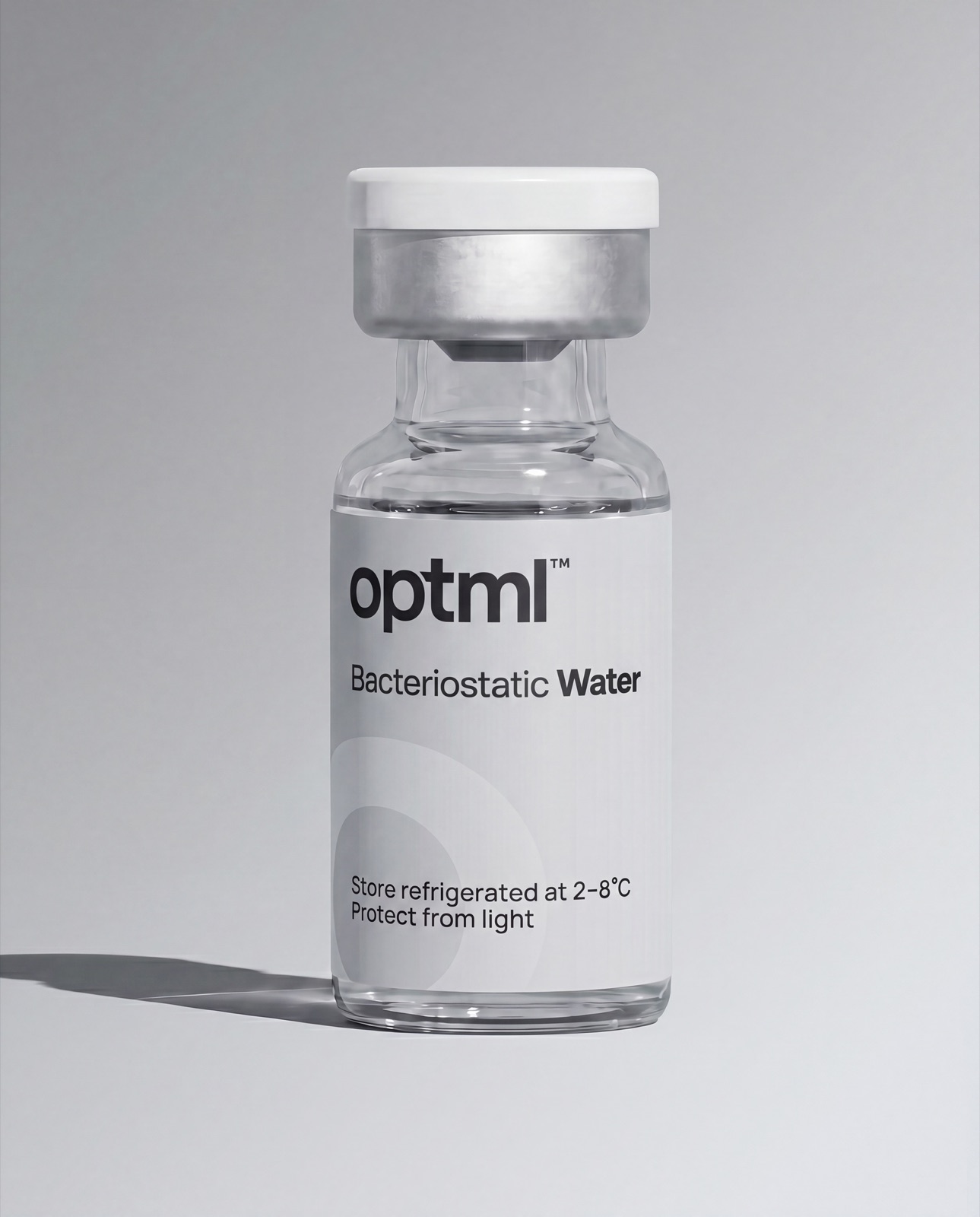 OPTML Bacteriostatic Water research product on a neutral studio background
