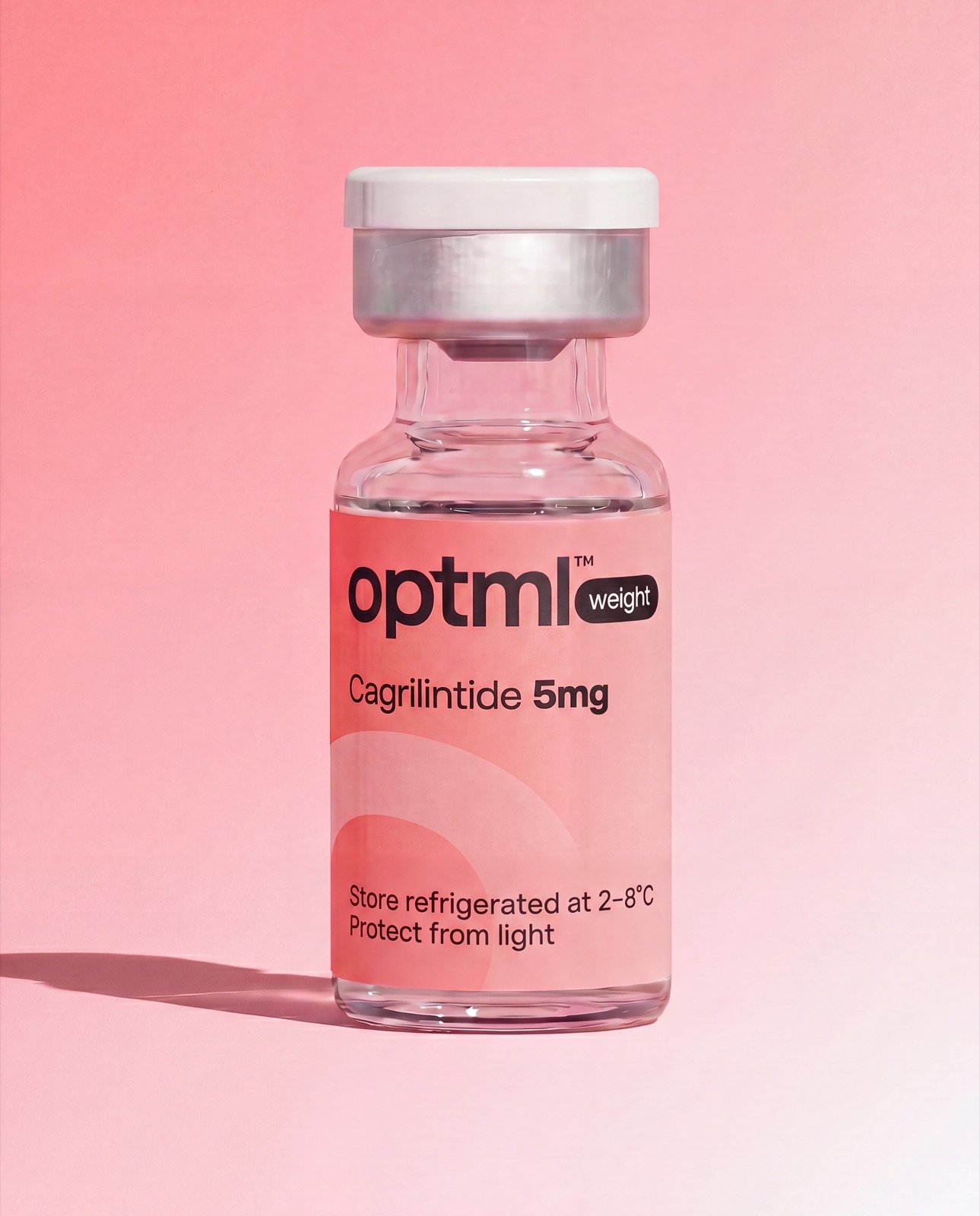 OPTML Cagrilintide research product on a pink studio background