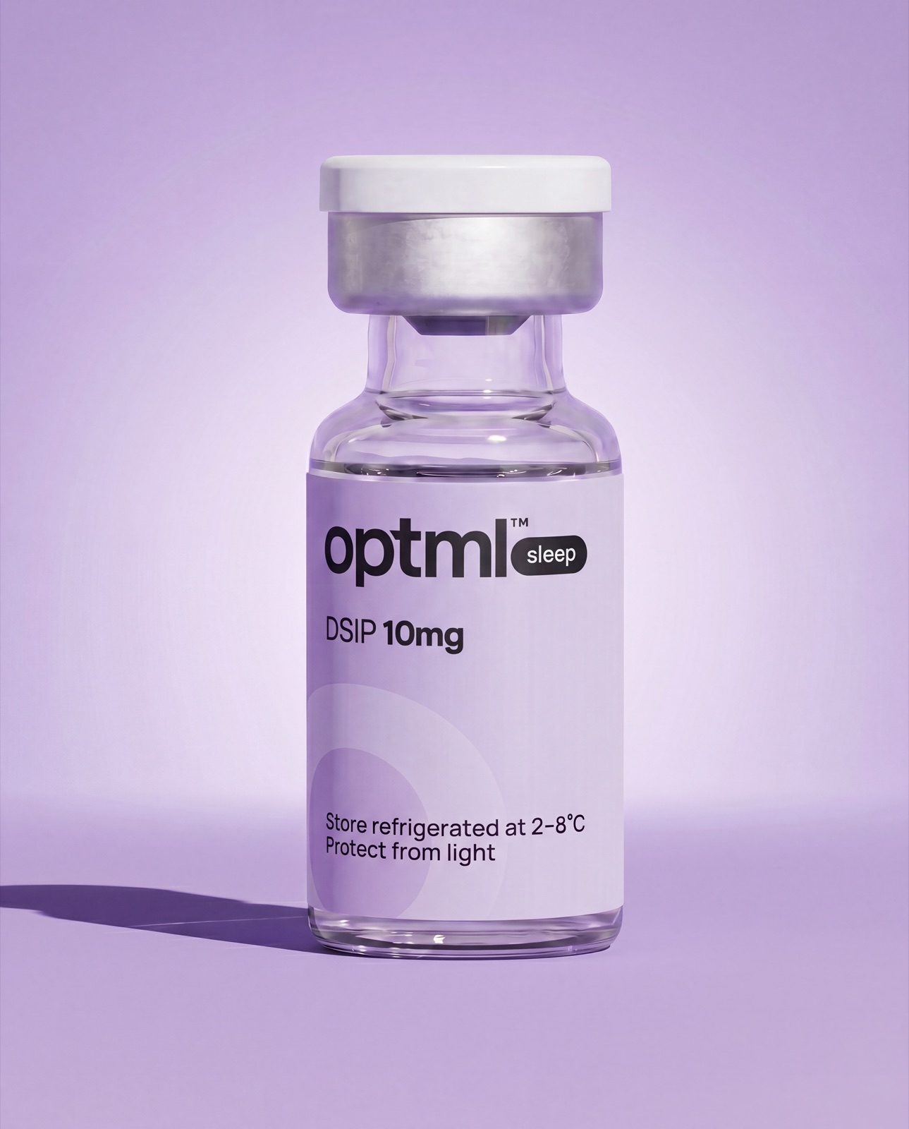 OPTML DSIP 10mg research product on a pink studio background
