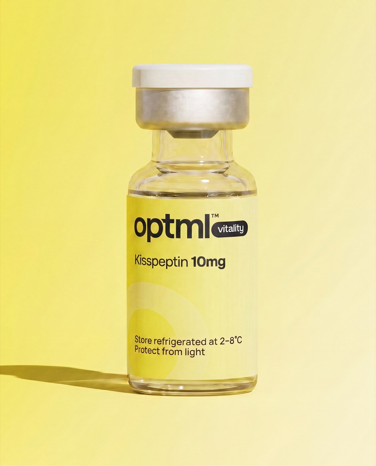OPTML Kisspeptin 10mg research product on a yellow studio background