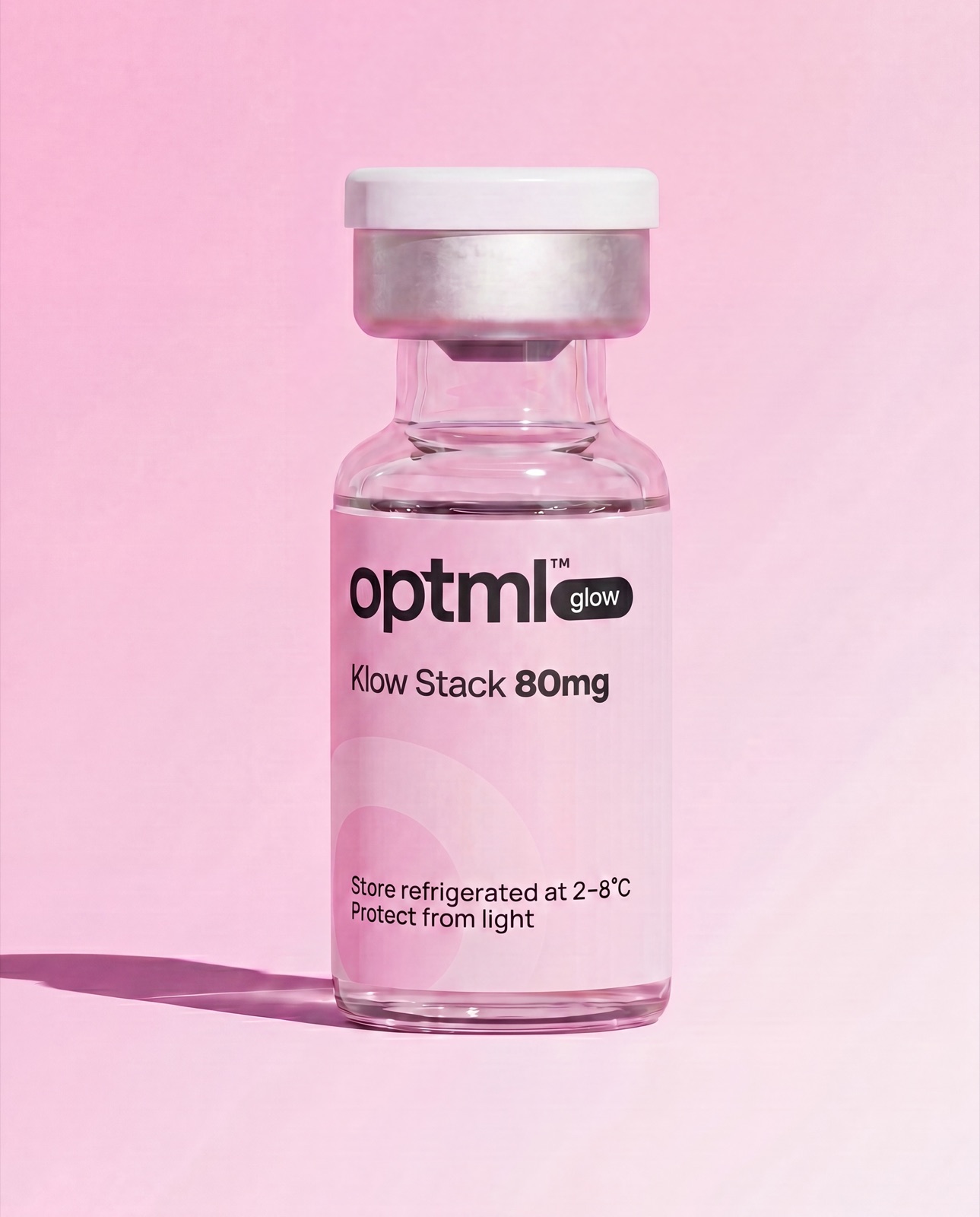 OPTML Klow Stack 80mg research product on a pink studio background