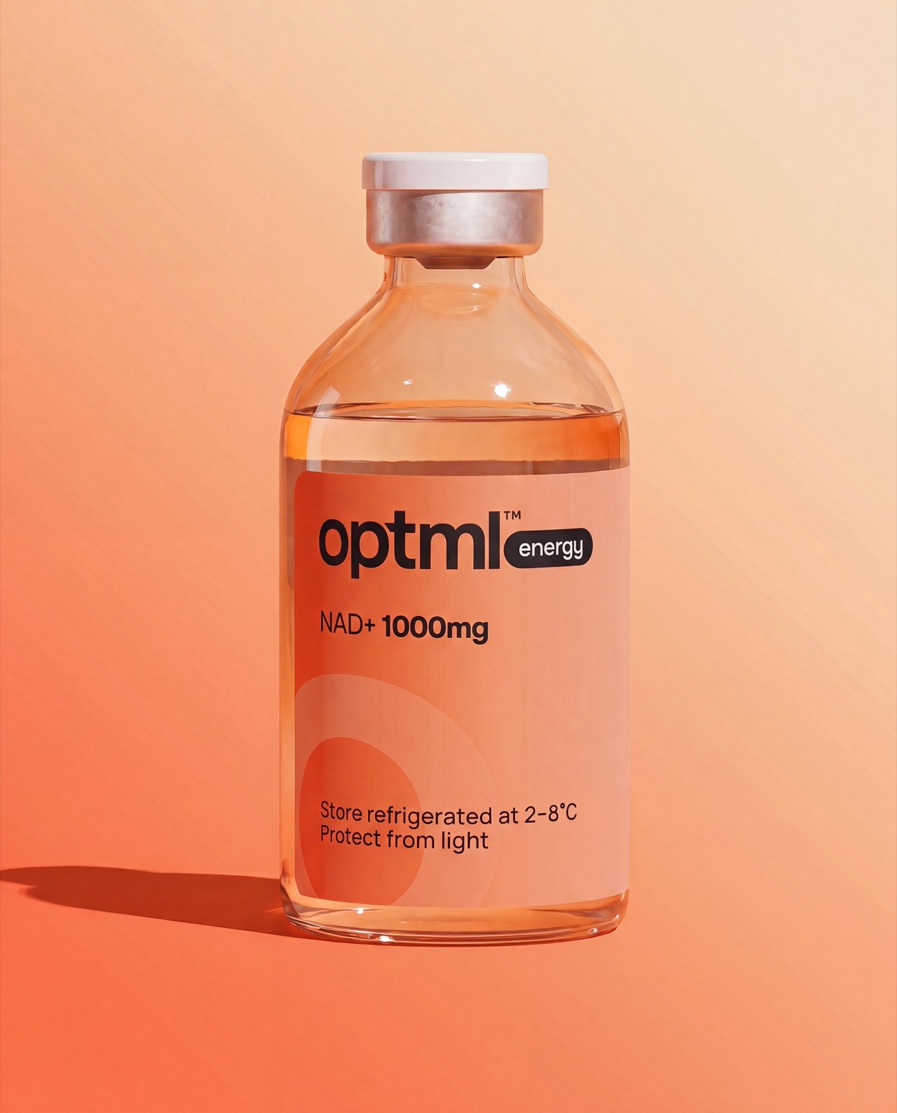 OPTML NAD+ 1000mg research product on a orange studio background