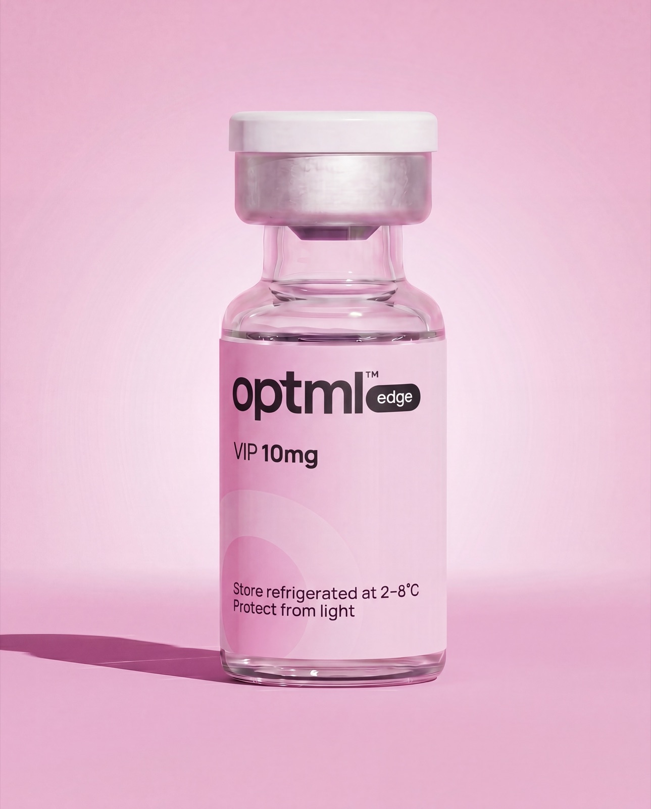 OPTML VIP 10mg research product on a lavender studio background